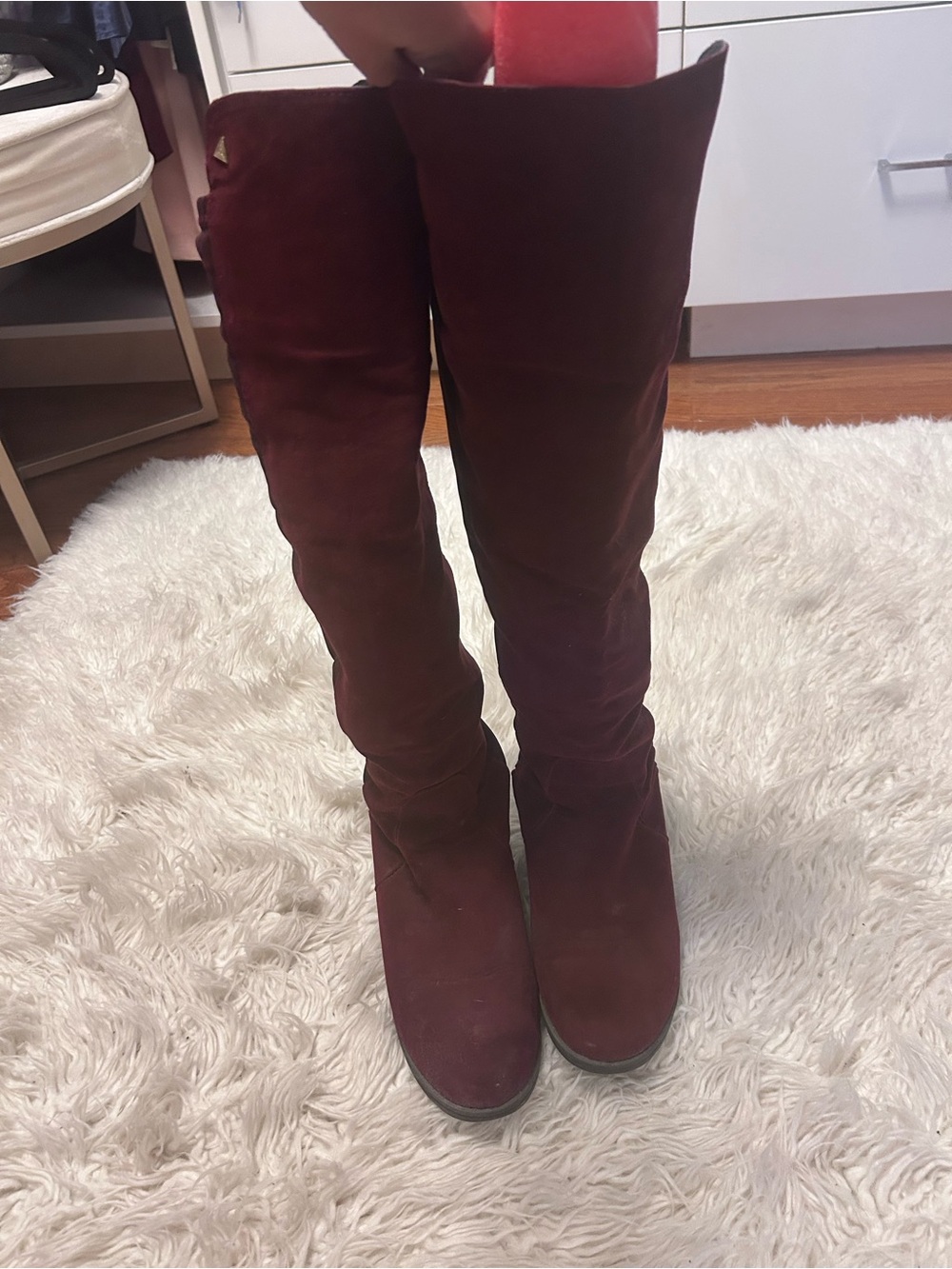 Guess Over-the-Knee Suede Boots in Burgundy
